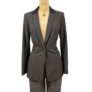 Antonio Melani Brown Tailored Blazer Jacket Contrast Collar Nipped Waist Long 8